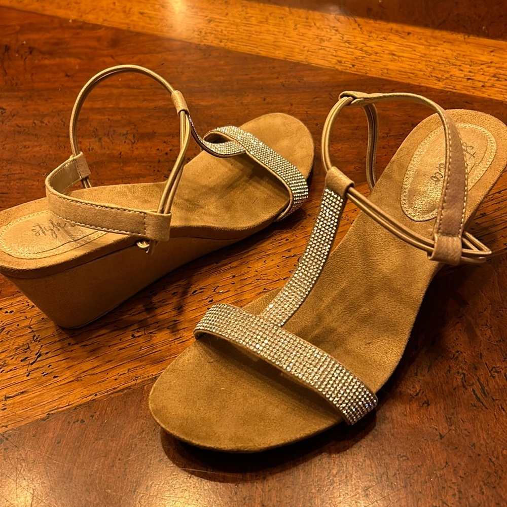 Gold bling sandals with a wedge heel size 8
